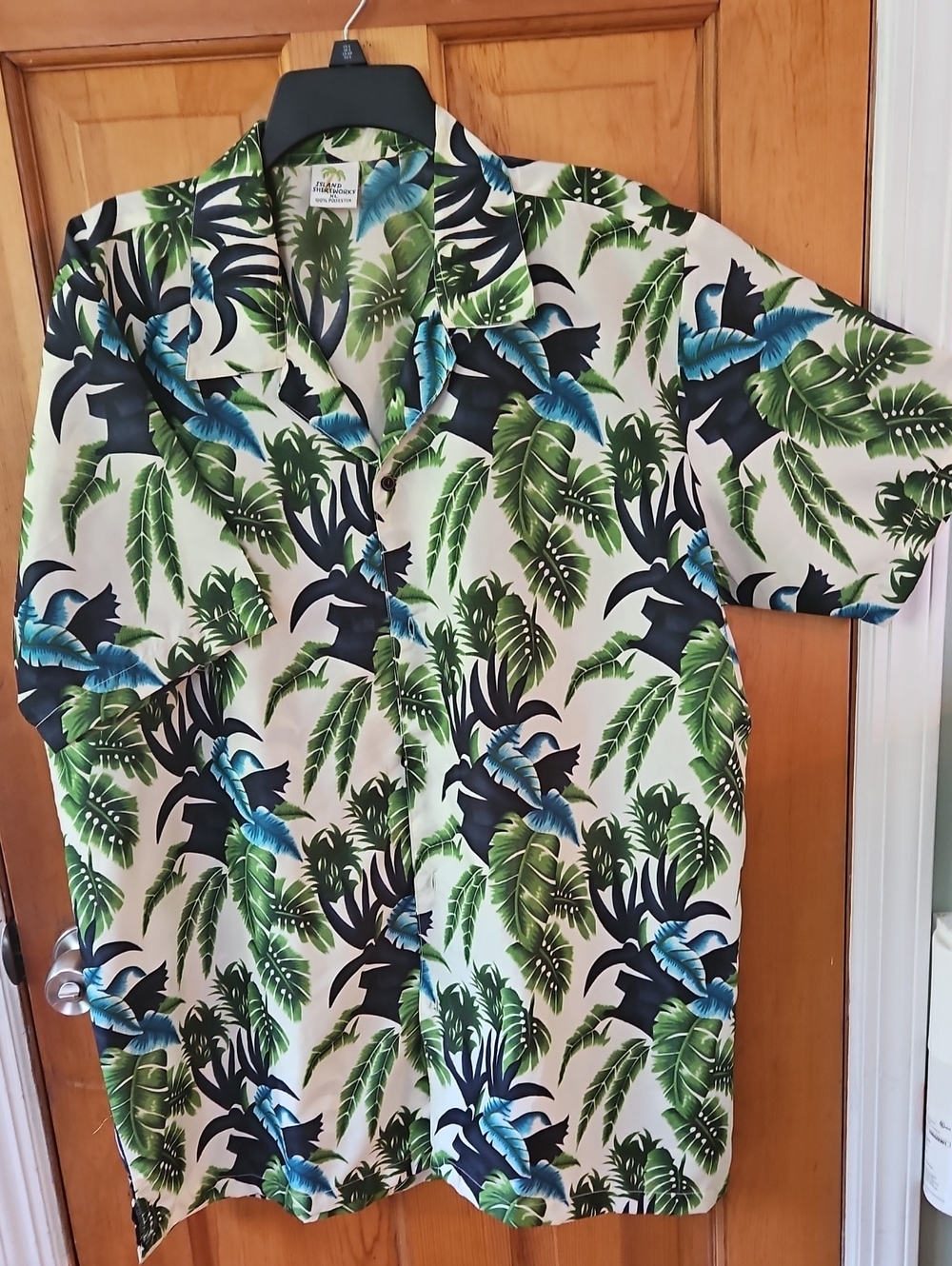 Classic Camp-Collar Tropical Leaf Shirt - Green/Blue